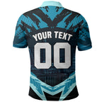 Personalised Port Adelaide Power Football Polo Shirt Teal Lightning Mascot Charging Cityscape