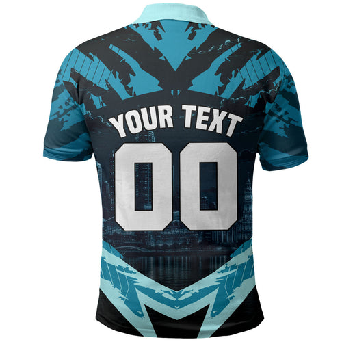 Personalised Port Adelaide Power Football Polo Shirt Teal Lightning Mascot Charging Cityscape