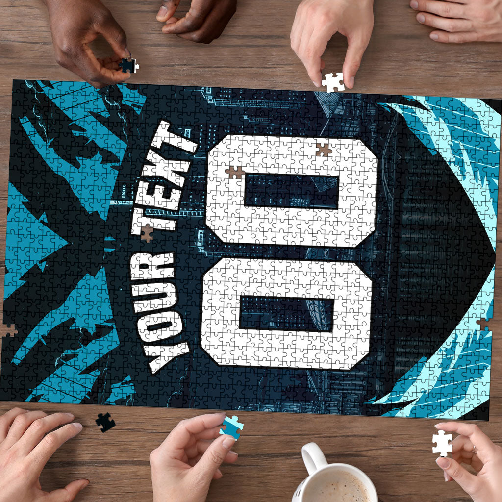 Personalised Port Adelaide Power Football Puzzle Teal Lightning Mascot Charging Cityscape