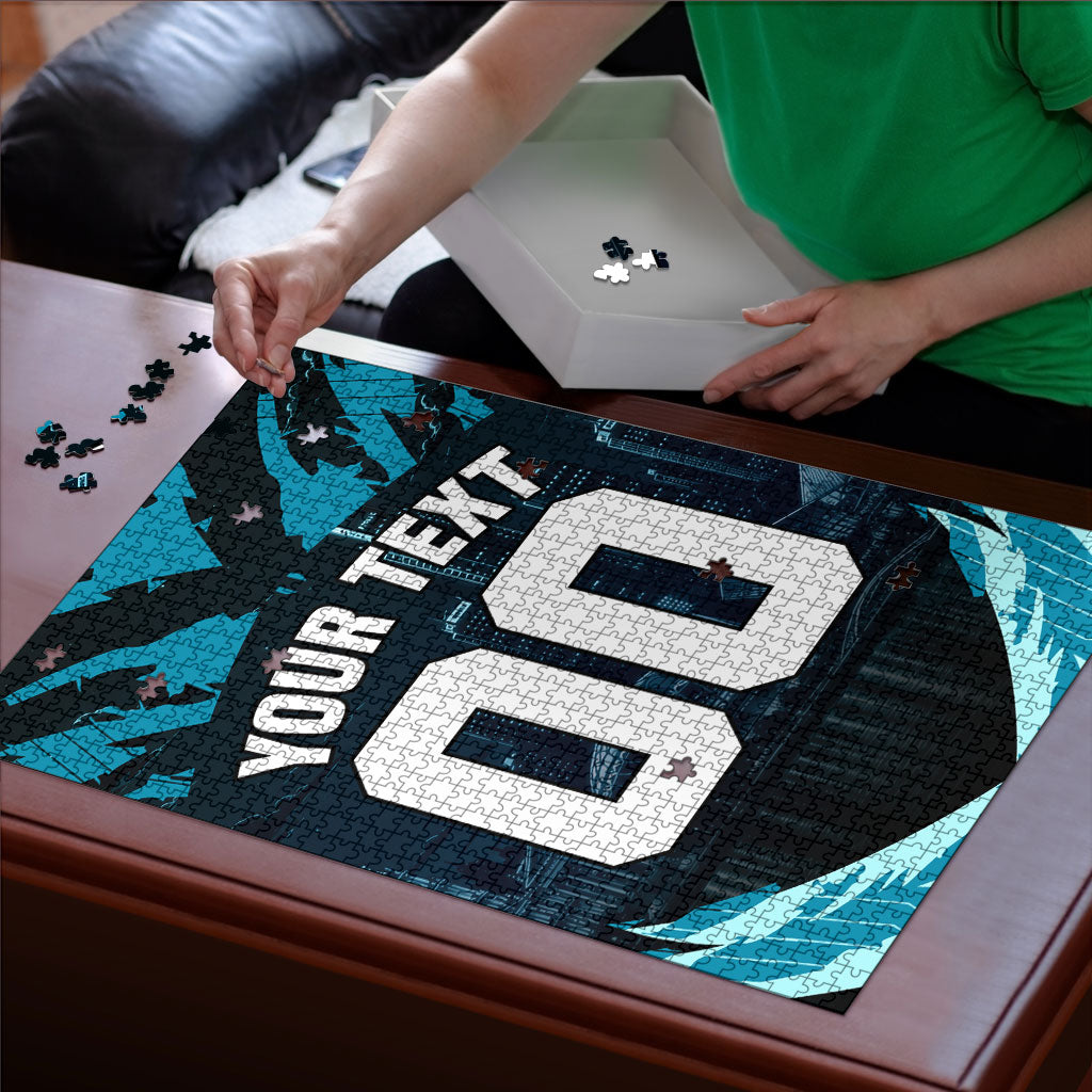 Personalised Port Adelaide Power Football Puzzle Teal Lightning Mascot Charging Cityscape
