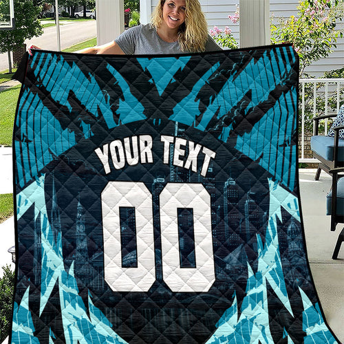 Personalised Port Adelaide Power Football Quilt Teal Lightning Mascot Charging Cityscape