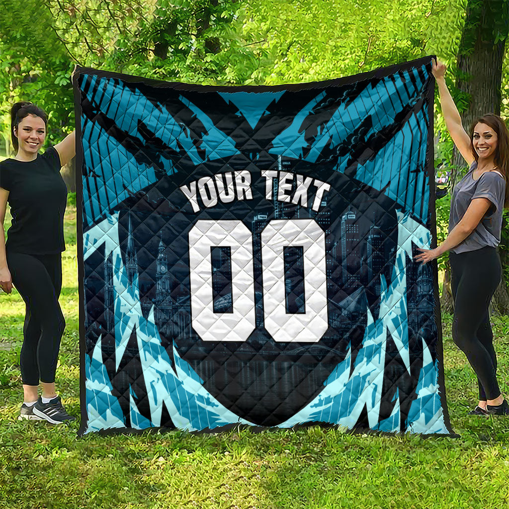 Personalised Port Adelaide Power Football Quilt Teal Lightning Mascot Charging Cityscape