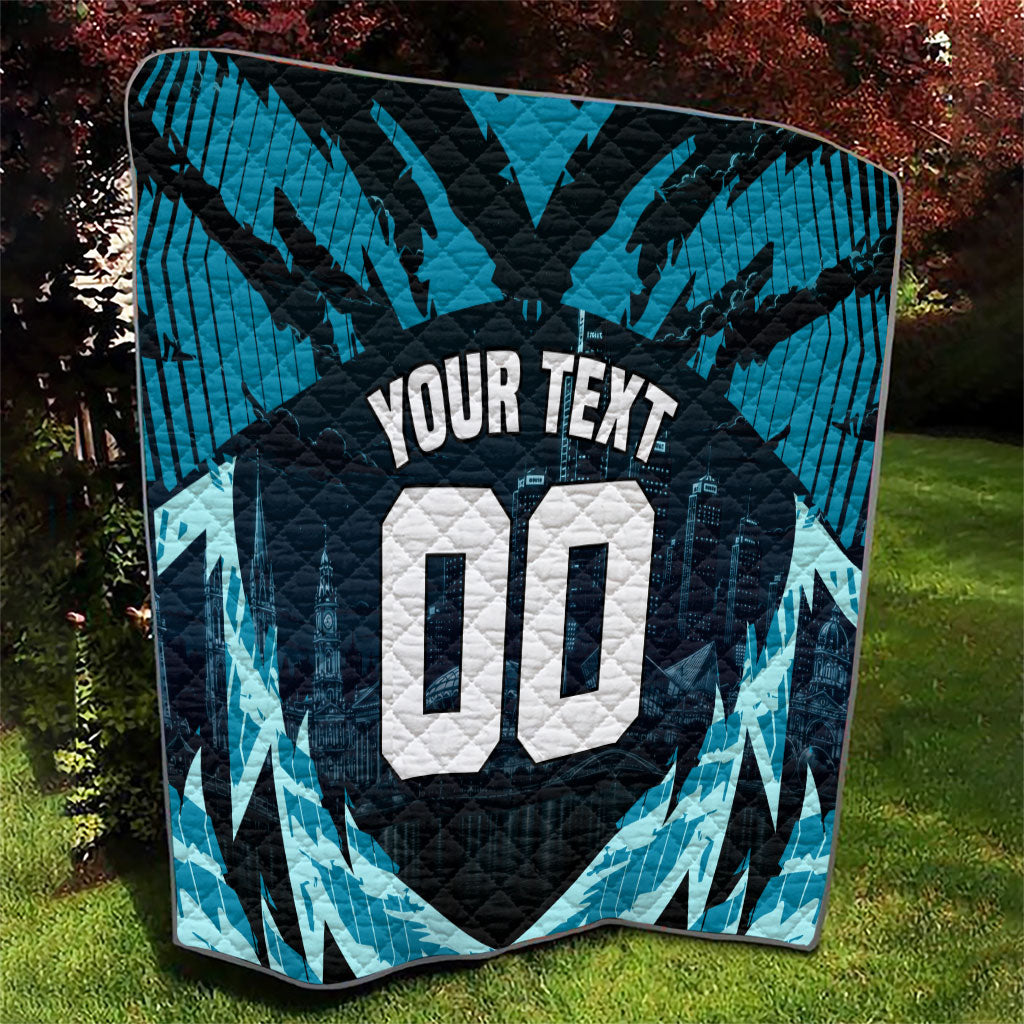 Personalised Port Adelaide Power Football Quilt Teal Lightning Mascot Charging Cityscape