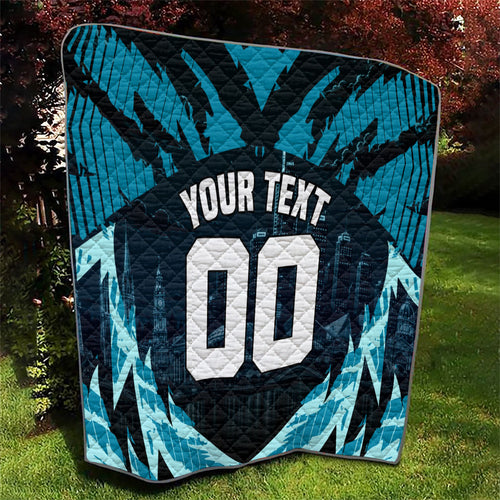 Personalised Port Adelaide Power Football Quilt Teal Lightning Mascot Charging Cityscape