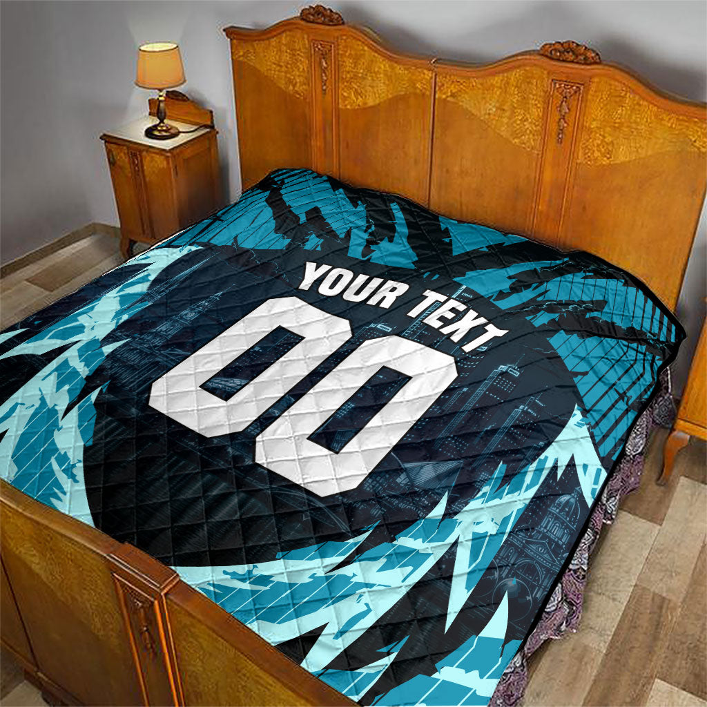 Personalised Port Adelaide Power Football Quilt Teal Lightning Mascot Charging Cityscape