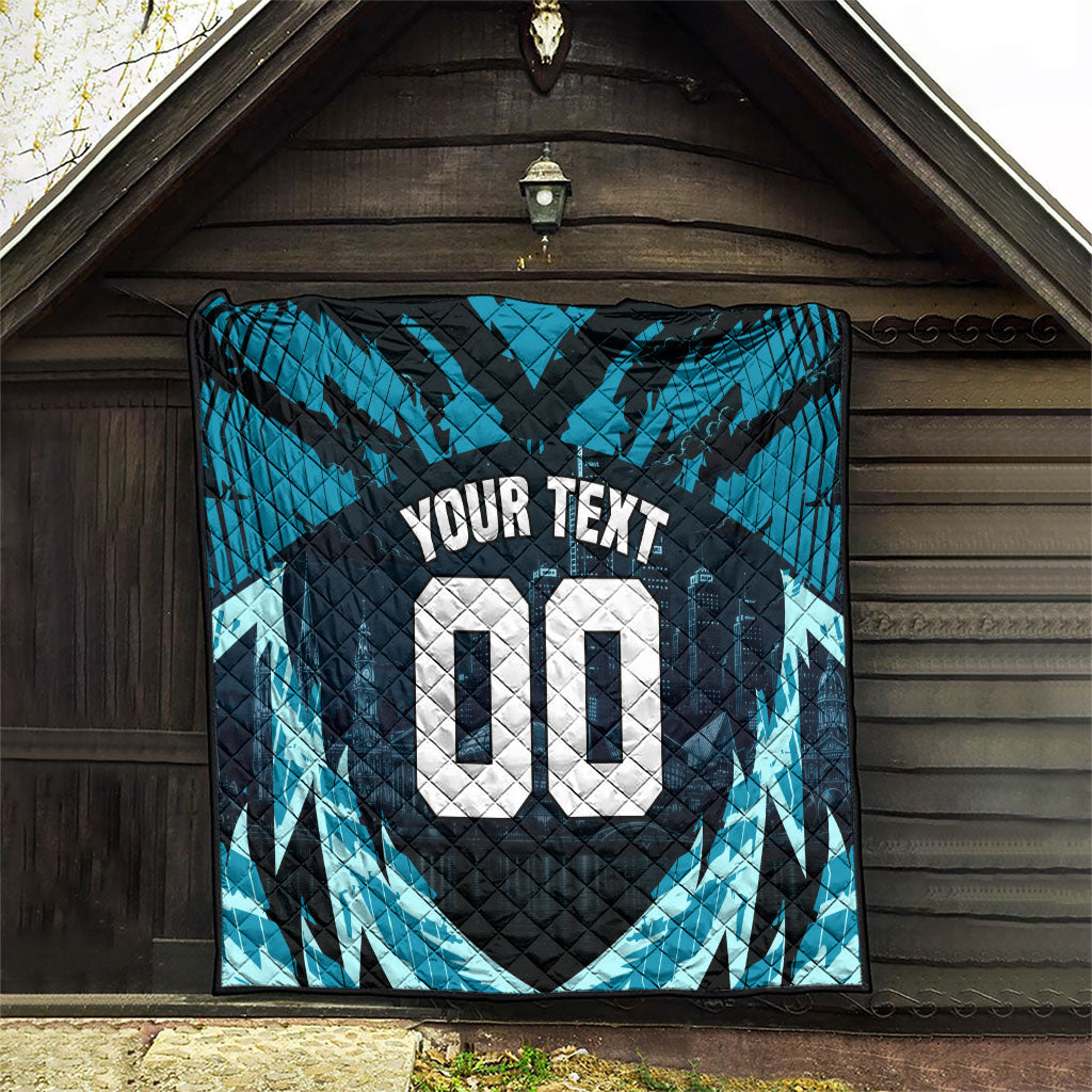 Personalised Port Adelaide Power Football Quilt Teal Lightning Mascot Charging Cityscape