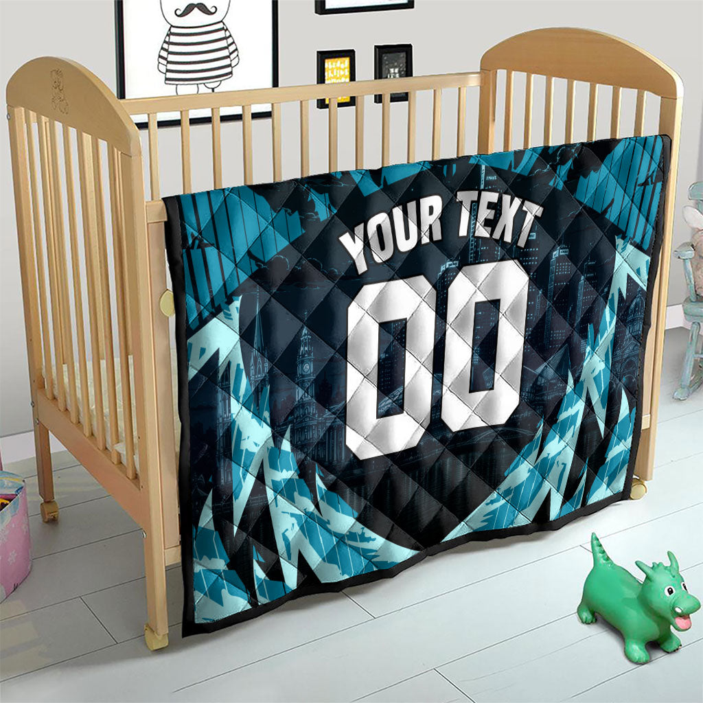Personalised Port Adelaide Power Football Quilt Teal Lightning Mascot Charging Cityscape