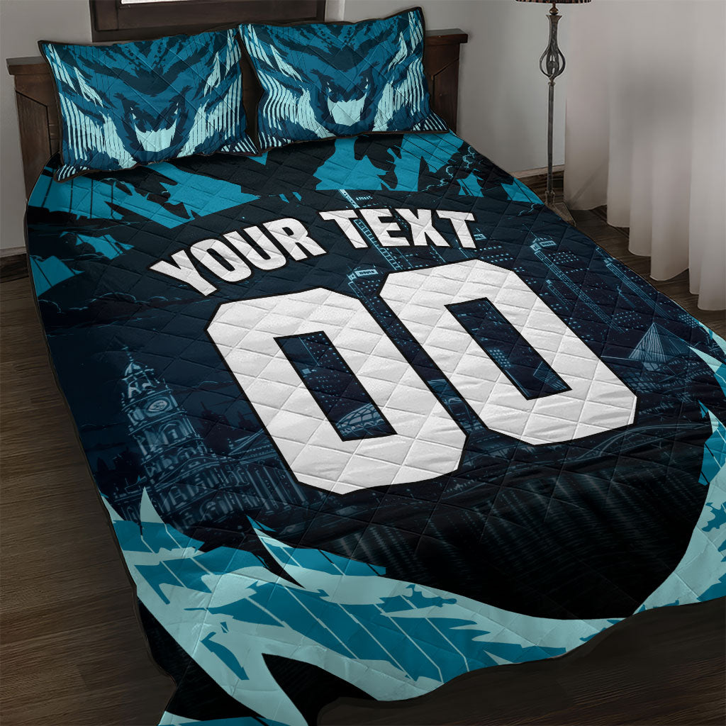 Personalised Port Adelaide Power Football Quilt Bed Set Teal Lightning Mascot Charging Cityscape