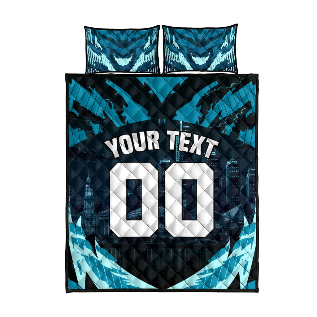 Personalised Port Adelaide Power Football Quilt Bed Set Teal Lightning Mascot Charging Cityscape