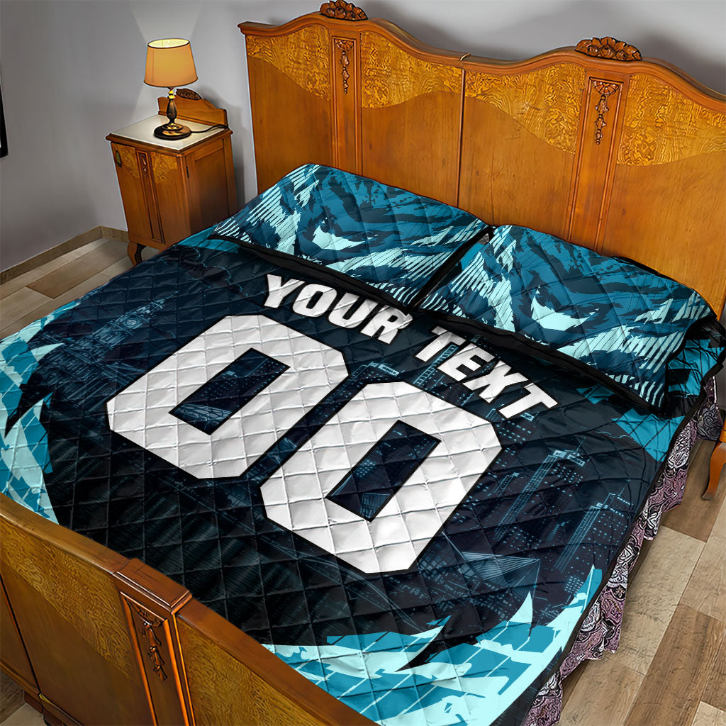 Personalised Port Adelaide Power Football Quilt Bed Set Teal Lightning Mascot Charging Cityscape