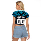 Personalised Port Adelaide Power Football Raglan Cropped T Shirt Teal Lightning Mascot Charging Cityscape