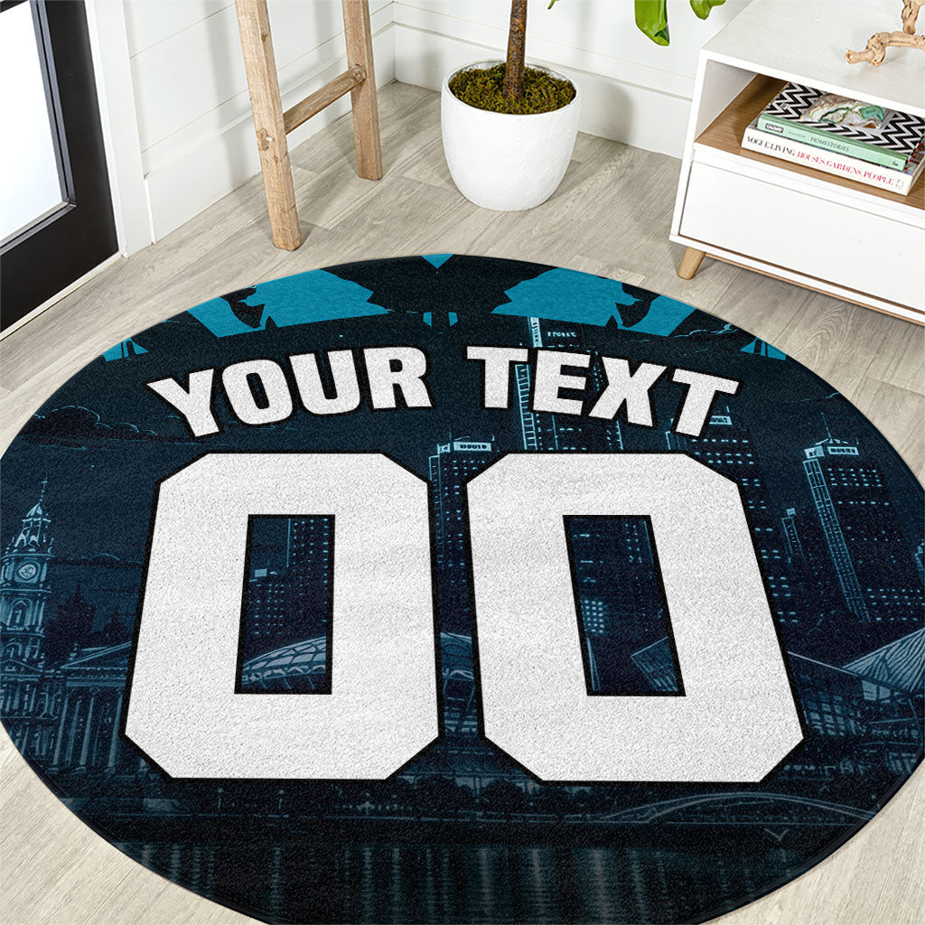 Personalised Port Adelaide Power Football Round Carpet Teal Lightning Mascot Charging Cityscape