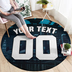 Personalised Port Adelaide Power Football Round Carpet Teal Lightning Mascot Charging Cityscape