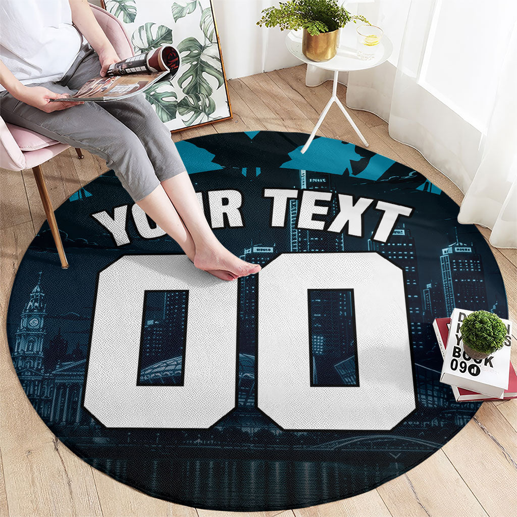 Personalised Port Adelaide Power Football Round Carpet Teal Lightning Mascot Charging Cityscape