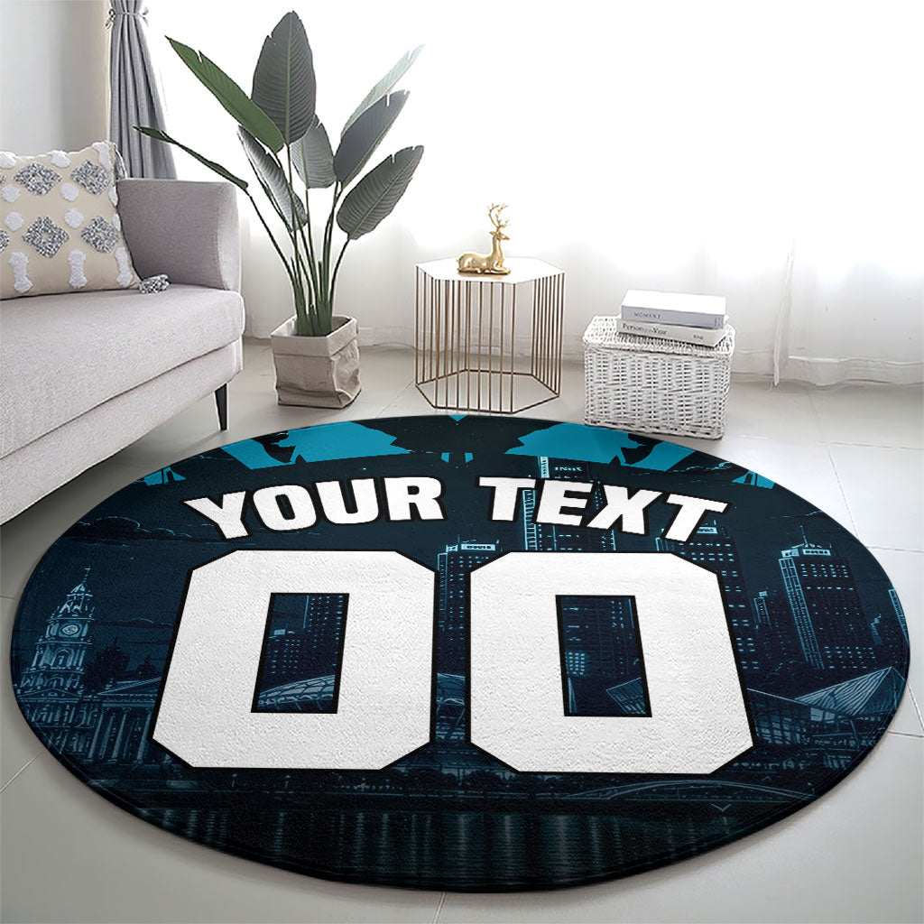 Personalised Port Adelaide Power Football Round Carpet Teal Lightning Mascot Charging Cityscape