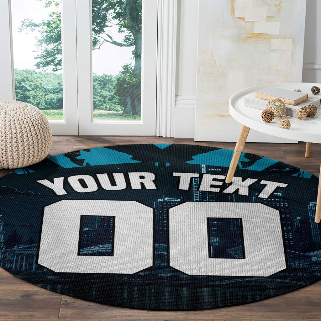 Personalised Port Adelaide Power Football Round Carpet Teal Lightning Mascot Charging Cityscape