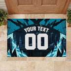 Personalised Port Adelaide Power Football Rubber Doormat Teal Lightning Mascot Charging Cityscape