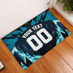 Personalised Port Adelaide Power Football Rubber Doormat Teal Lightning Mascot Charging Cityscape