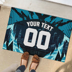 Personalised Port Adelaide Power Football Rubber Doormat Teal Lightning Mascot Charging Cityscape