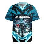 Personalised Port Adelaide Power Football Rugby Jersey Teal Lightning Mascot Charging Cityscape