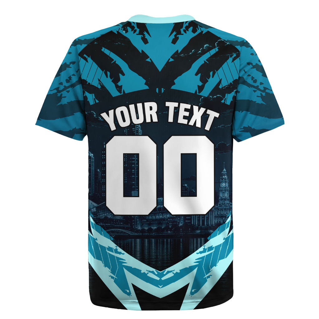 Personalised Port Adelaide Power Football Rugby Jersey Teal Lightning Mascot Charging Cityscape