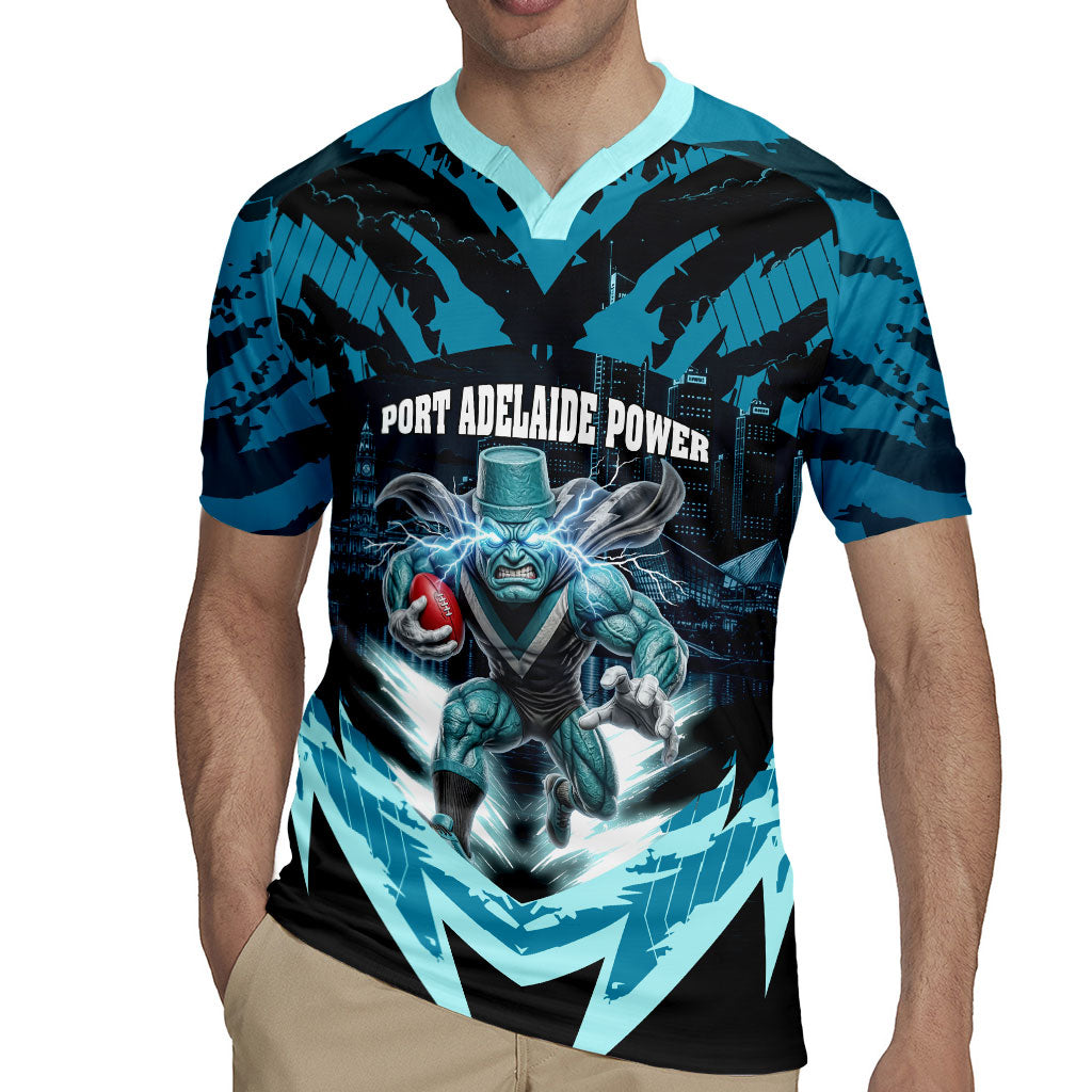 Personalised Port Adelaide Power Football Rugby Jersey Teal Lightning Mascot Charging Cityscape