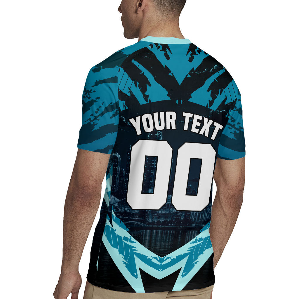 Personalised Port Adelaide Power Football Rugby Jersey Teal Lightning Mascot Charging Cityscape