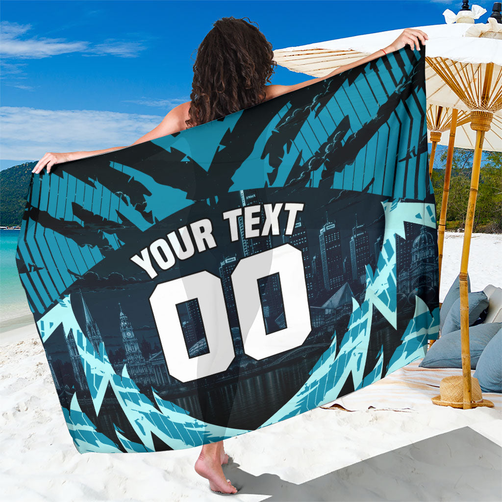 Personalised Port Adelaide Power Football Sarong Teal Lightning Mascot Charging Cityscape
