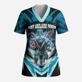 Personalised Port Adelaide Power Football Scrub Top Teal Lightning Mascot Charging Cityscape