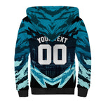 Personalised Port Adelaide Power Football Sherpa Hoodie Teal Lightning Mascot Charging Cityscape