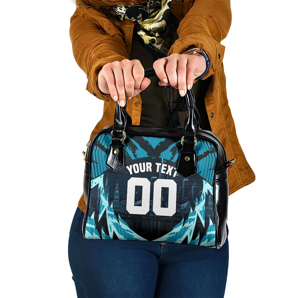 Personalised Port Adelaide Power Football Shoulder Handbag Teal Lightning Mascot Charging Cityscape