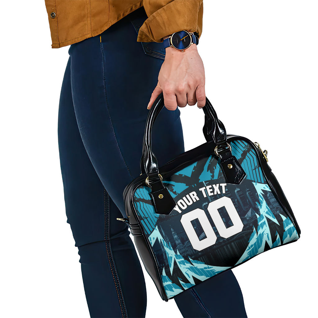 Personalised Port Adelaide Power Football Shoulder Handbag Teal Lightning Mascot Charging Cityscape