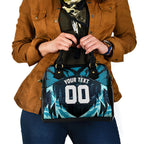 Personalised Port Adelaide Power Football Shoulder Handbag Teal Lightning Mascot Charging Cityscape