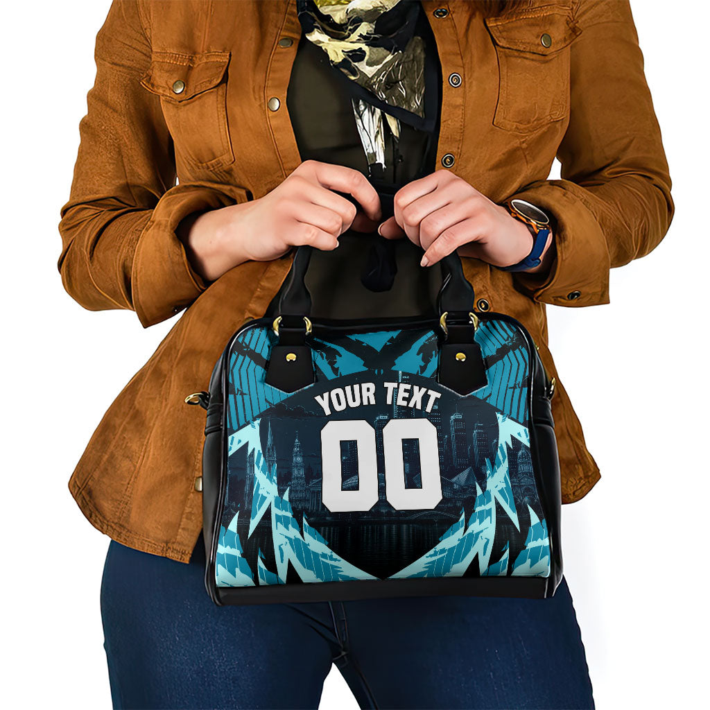 Personalised Port Adelaide Power Football Shoulder Handbag Teal Lightning Mascot Charging Cityscape