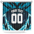 Personalised Port Adelaide Power Football Shower Curtain Teal Lightning Mascot Charging Cityscape