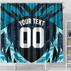 Personalised Port Adelaide Power Football Shower Curtain Teal Lightning Mascot Charging Cityscape