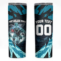 Personalised Port Adelaide Power Football Skinny Tumbler Teal Lightning Mascot Charging Cityscape