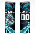 Personalised Port Adelaide Power Football Skinny Tumbler Teal Lightning Mascot Charging Cityscape