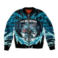 Personalised Port Adelaide Power Football Sleeve Zip Bomber Jacket Teal Lightning Mascot Charging Cityscape