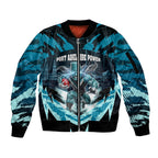Personalised Port Adelaide Power Football Sleeve Zip Bomber Jacket Teal Lightning Mascot Charging Cityscape