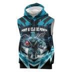 Personalised Port Adelaide Power Football Sleeveless Hoodie Teal Lightning Mascot Charging Cityscape
