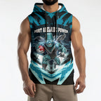Personalised Port Adelaide Power Football Sleeveless Hoodie Teal Lightning Mascot Charging Cityscape