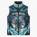 Personalised Port Adelaide Power Football Sleeveless Puffer Jacket Teal Lightning Mascot Charging Cityscape