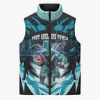 Personalised Port Adelaide Power Football Sleeveless Puffer Jacket Teal Lightning Mascot Charging Cityscape