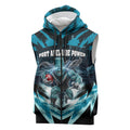 Personalised Port Adelaide Power Football Sleeveless Zip Hoodie Teal Lightning Mascot Charging Cityscape