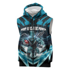 Personalised Port Adelaide Power Football Sleeveless Zip Hoodie Teal Lightning Mascot Charging Cityscape