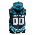 Personalised Port Adelaide Power Football Sleeveless Zip Hoodie Teal Lightning Mascot Charging Cityscape