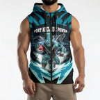 Personalised Port Adelaide Power Football Sleeveless Zip Hoodie Teal Lightning Mascot Charging Cityscape