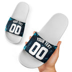 Personalised Port Adelaide Power Football Slide Sandals Teal Lightning Mascot Charging Cityscape