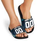 Personalised Port Adelaide Power Football Slide Sandals Teal Lightning Mascot Charging Cityscape